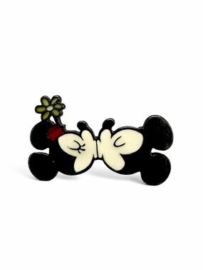 Disney Black & White Mickey Mouse & Minnie Mouse Kissing Enamel Pin